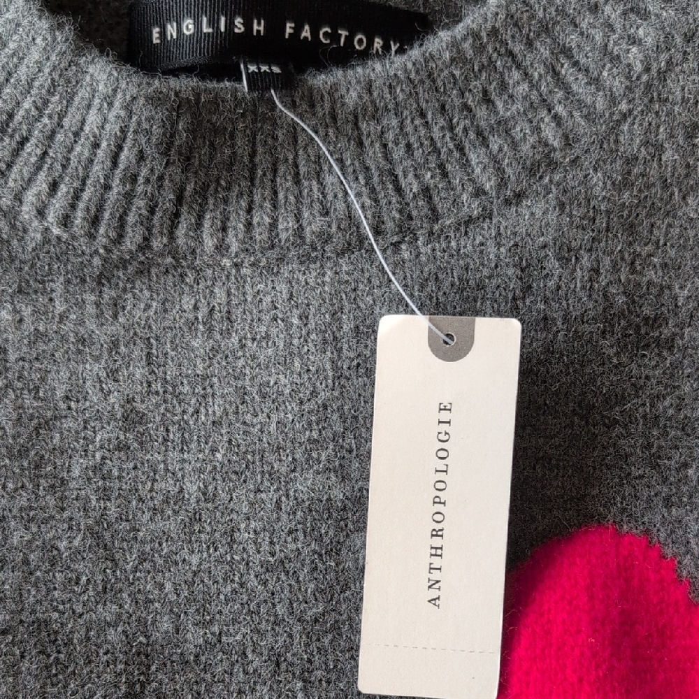 Anthropologie English Factory Gray Sweater with Red Heart - Picture 2 of 4